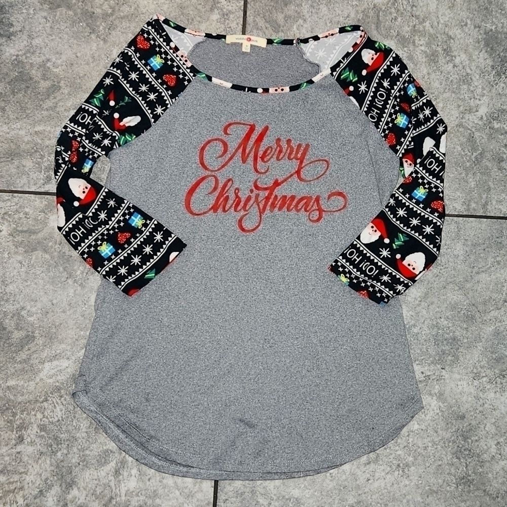 Wishful Park Gray Longsleeve Merry Christmas Shirt w/ Holiday Design Size Medium